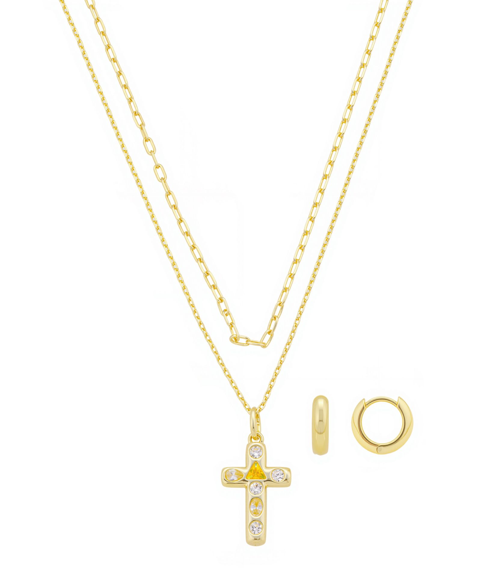 Unwritten набор из кулонного колье с крестом из кубического циркония и серег-кольц