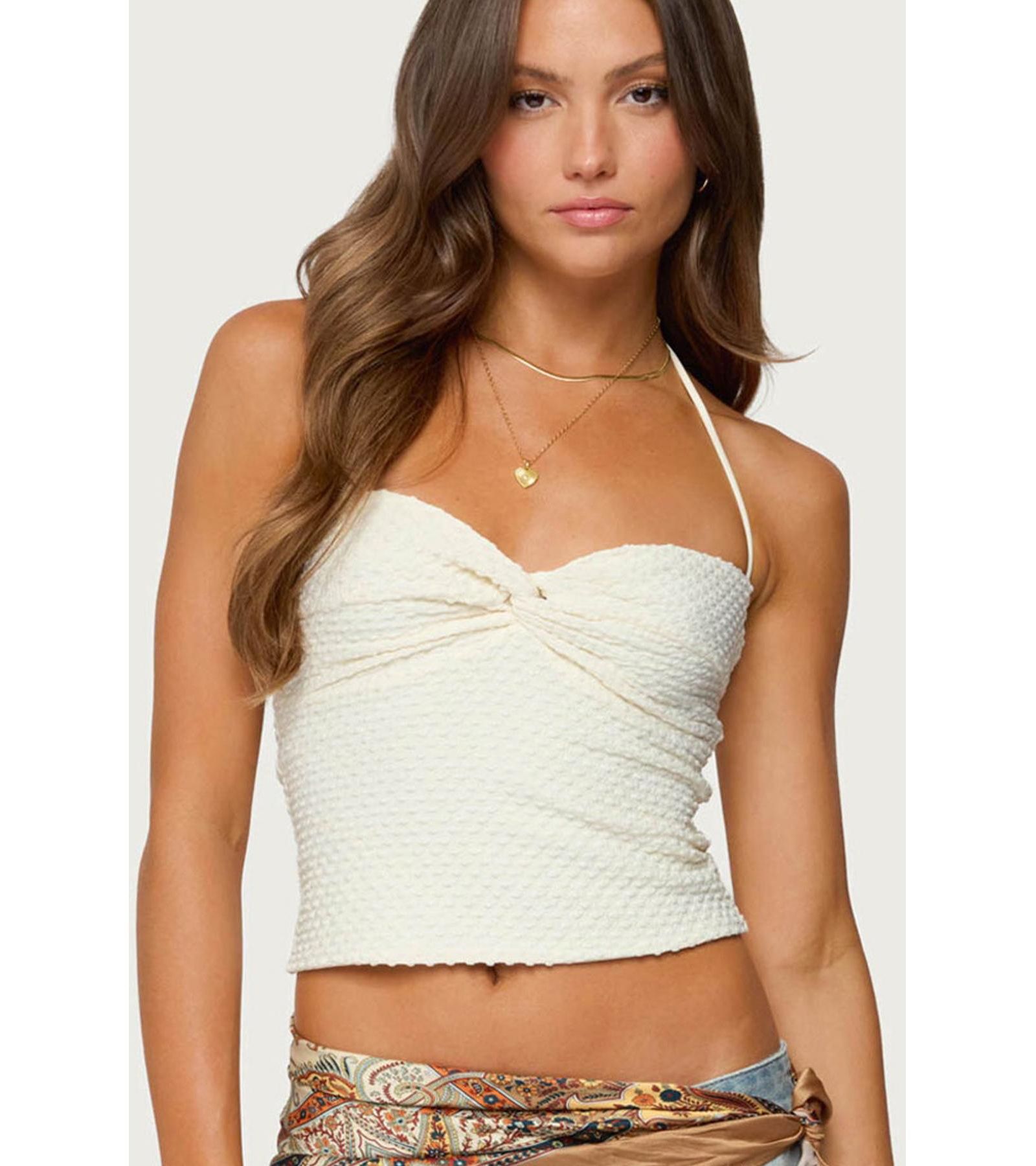 Edikted Women's Zoee Twisted Textured Halter Top