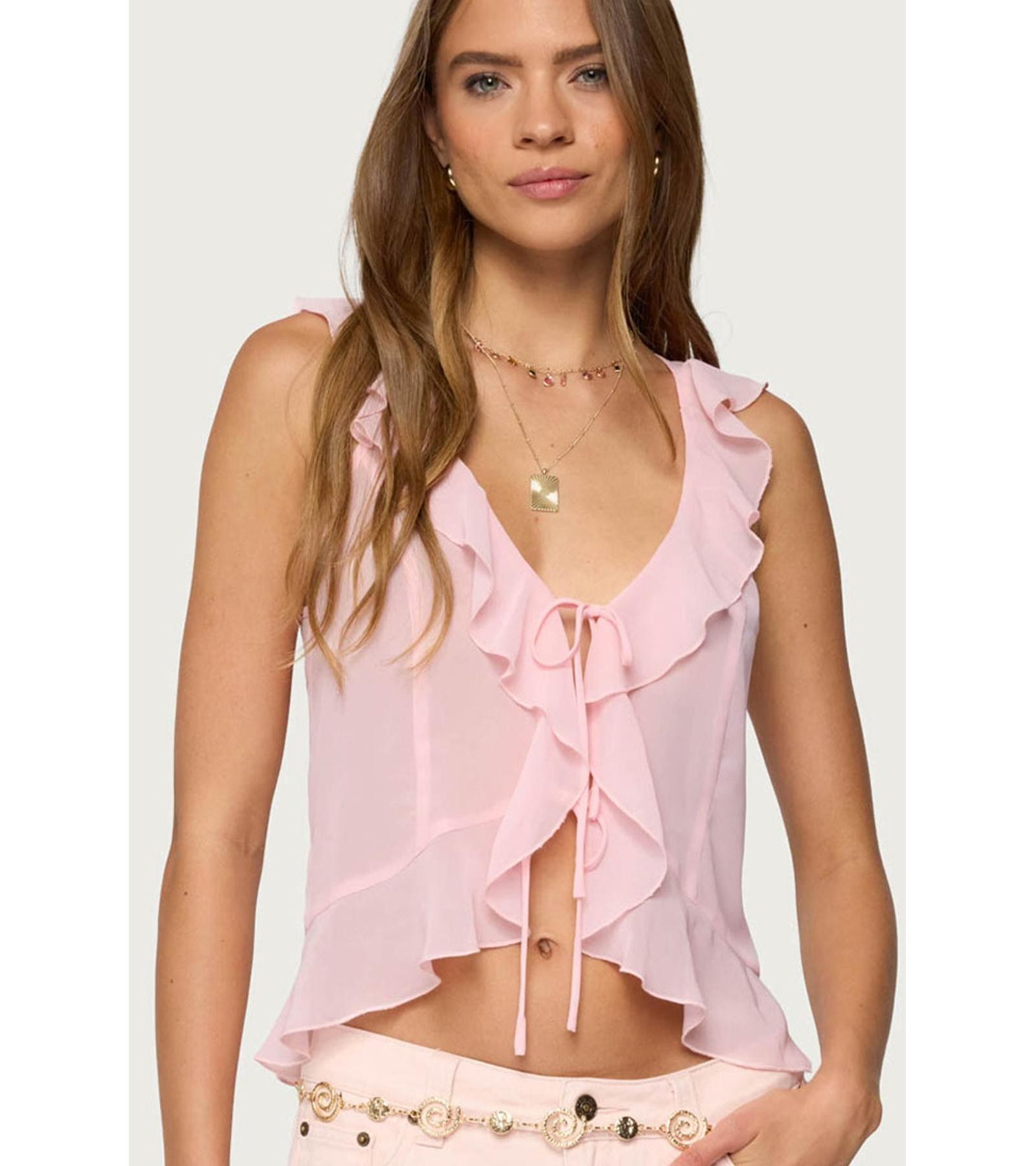 Женская блузка Edikted Roxan Ruffle Chiffon Tie Front