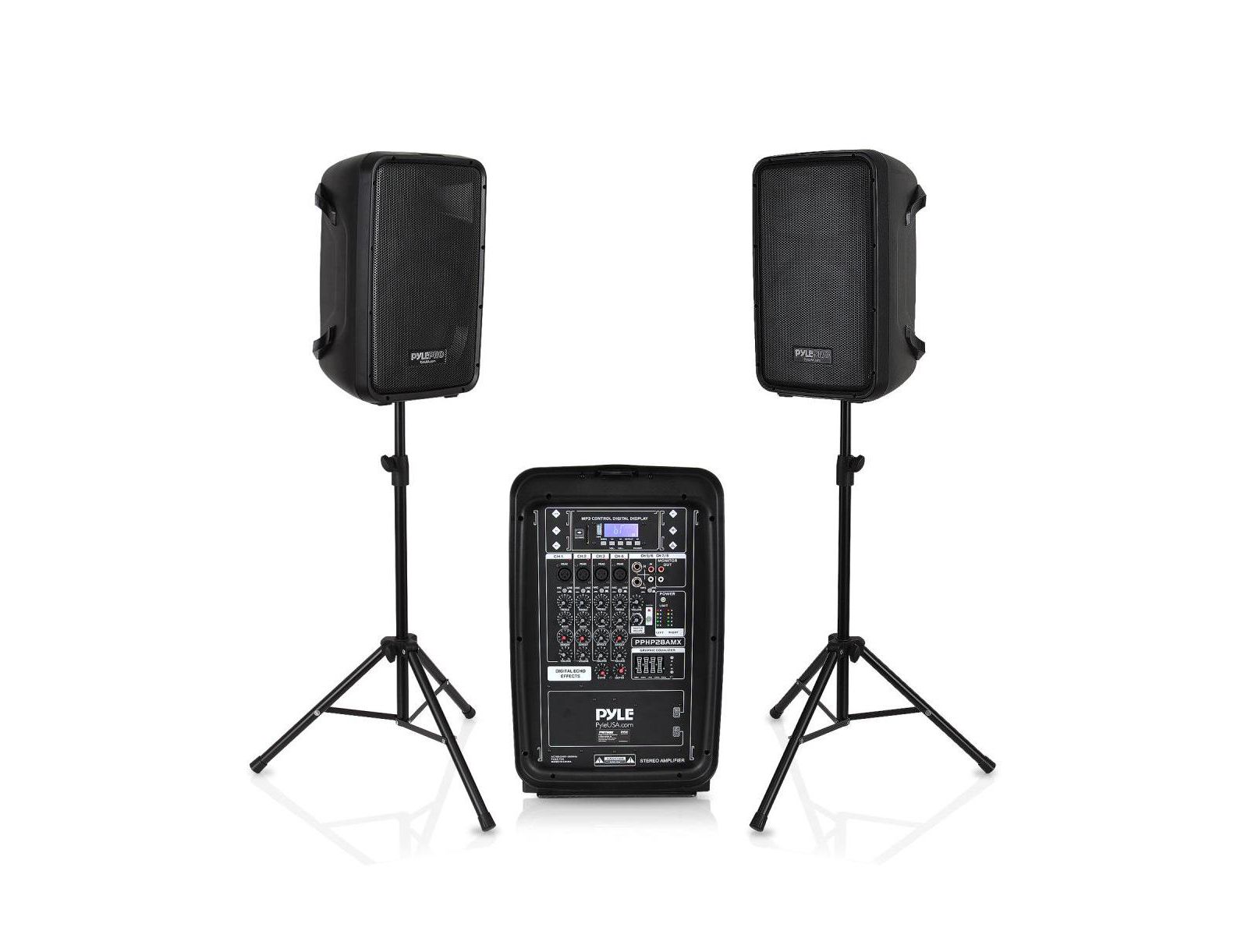 Pyle PPHP28AMXPA 300W Portable Wireless Bluetooth PA Speaker DJ Mixer Bundle