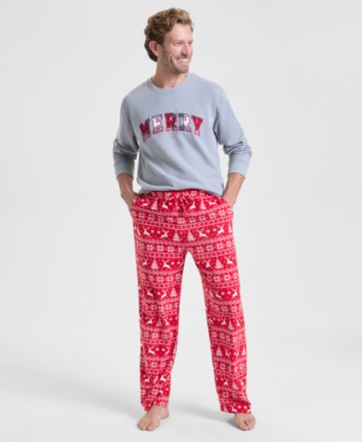 Holiday Lane Men's Deer Fair Isle Fleece Pajama Pants Matching Family Pajamas, Created for Macy's