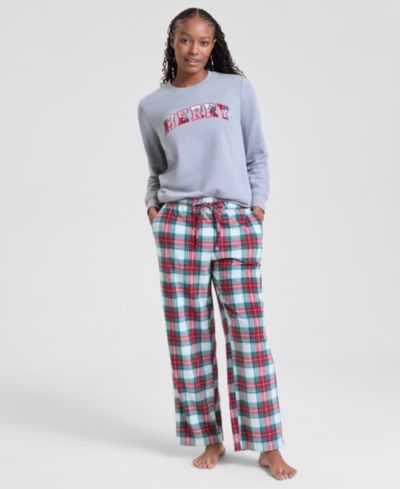 Holiday Lane Women's Merry Plaid Fleece Pajama Pants, Matching Family Pajamas Created for Macy's