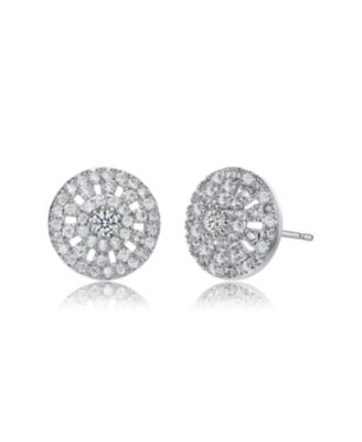 Plating with Clear Cubic Zirconia Halo Stud Earrings