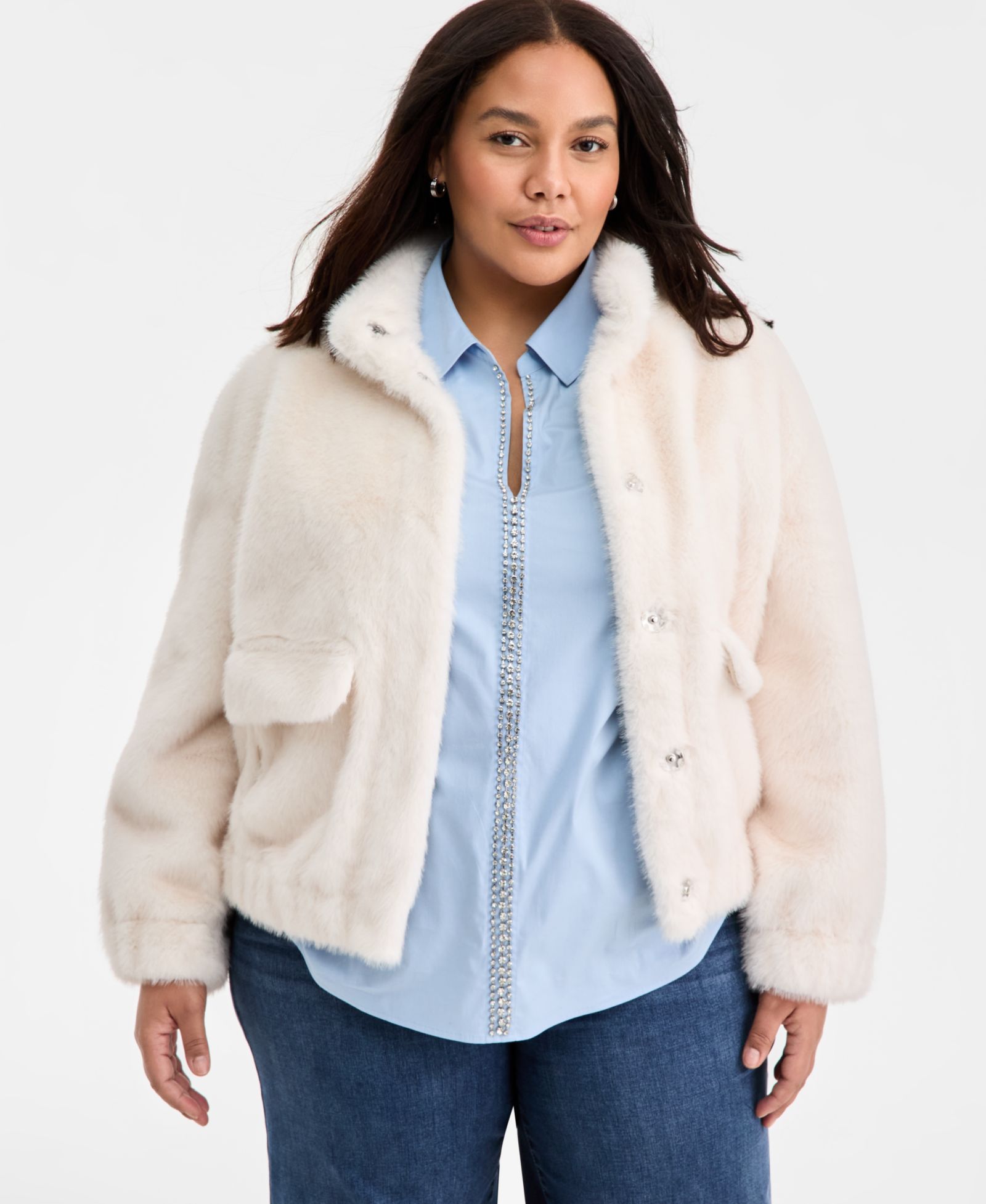 Женский бомбер Plus Size On 34th Trendy Solid Faux-Fur