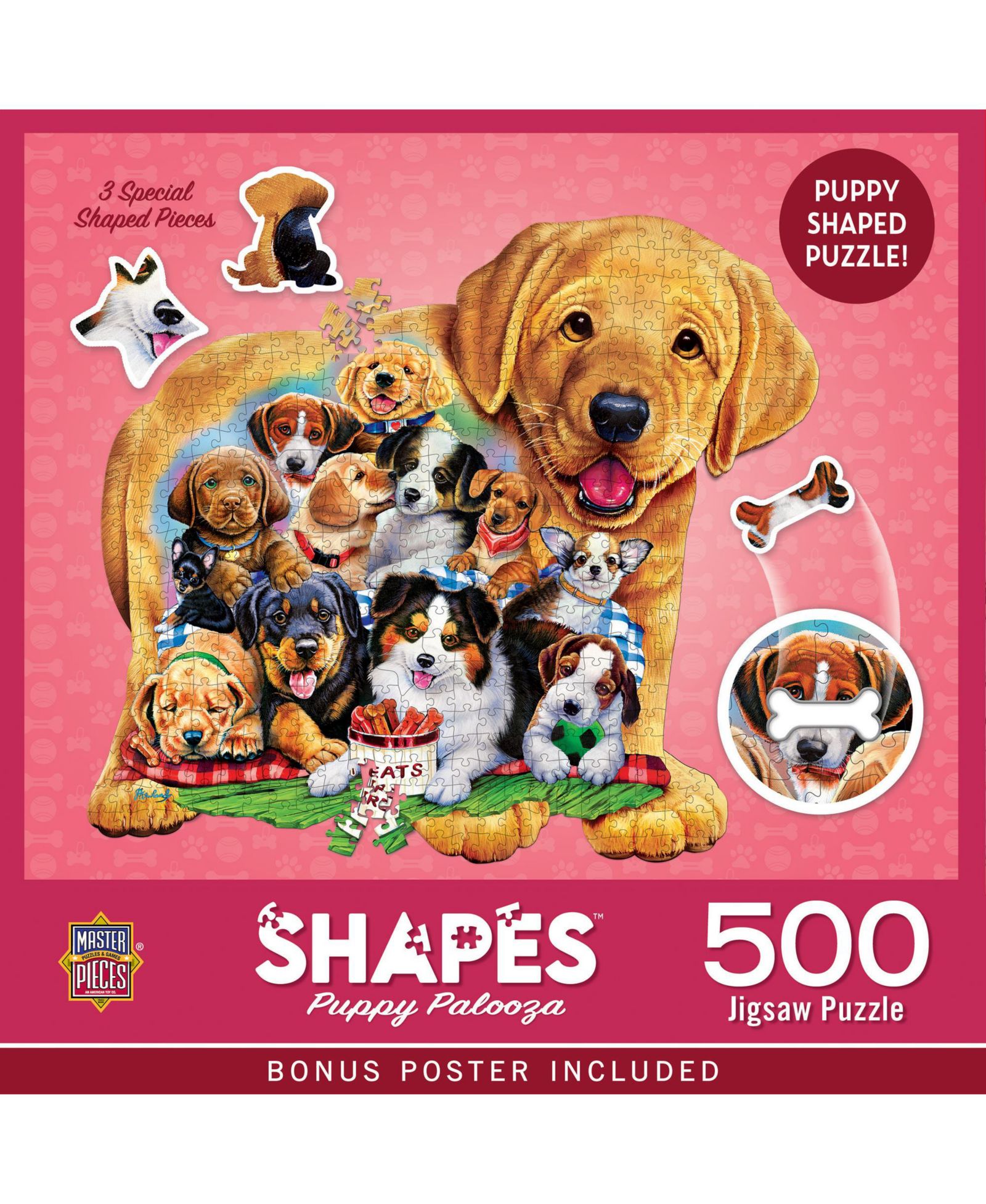 Головоломка Masterpieces Puzzles Puppy Palooza в форме щенка, 500 деталей, от 14 лет
