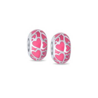 Bling Jewelry Pink Love Murano Glass Charm Bead for Bracelet .925 Sterling Silver 2 Set