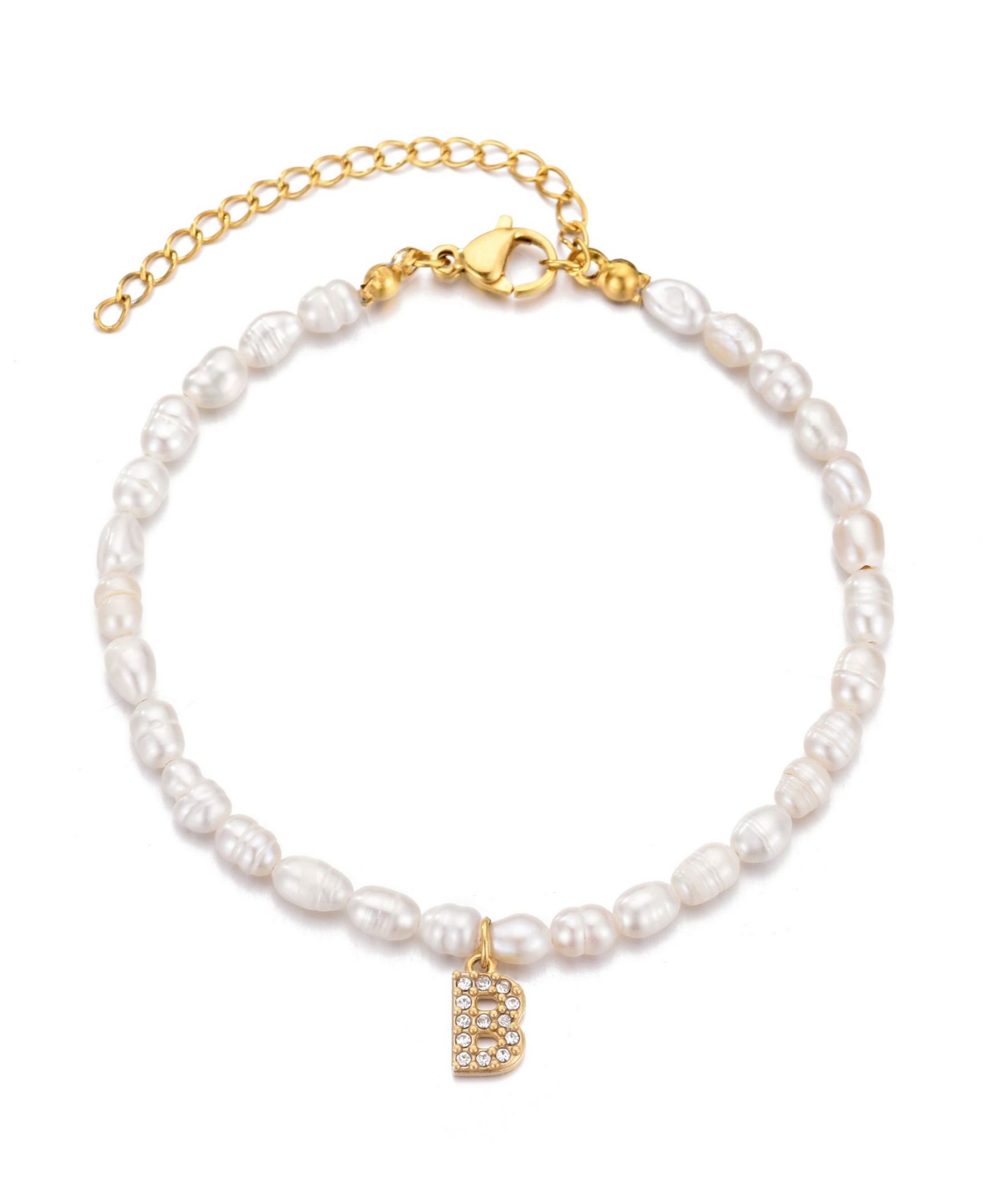 ADORNIA Браслет с буквами Gold Freshwater Cultivated Pearl Cubic Zirconia