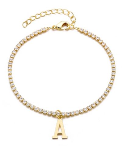 ADORNIA Gold Crystal Initial Charm Tennis Bracelet