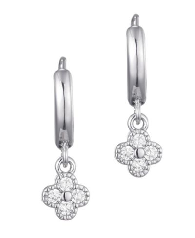 ADORNIA Cubic Zirconia Extra Mini Clover Dangle Huggie Earrings