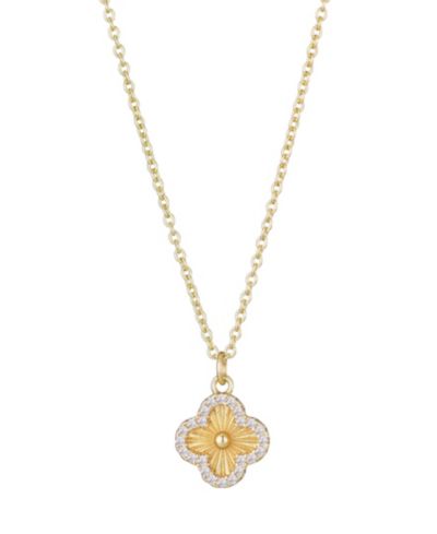 ADORNIA Cubic Zirconia Button Clover Halo Pendant Necklace