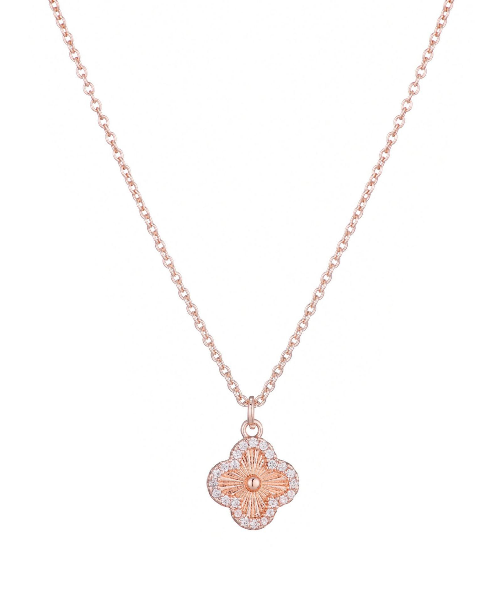 ADORNIA Cubic Zirconia Button Clover Halo Pendant Necklace