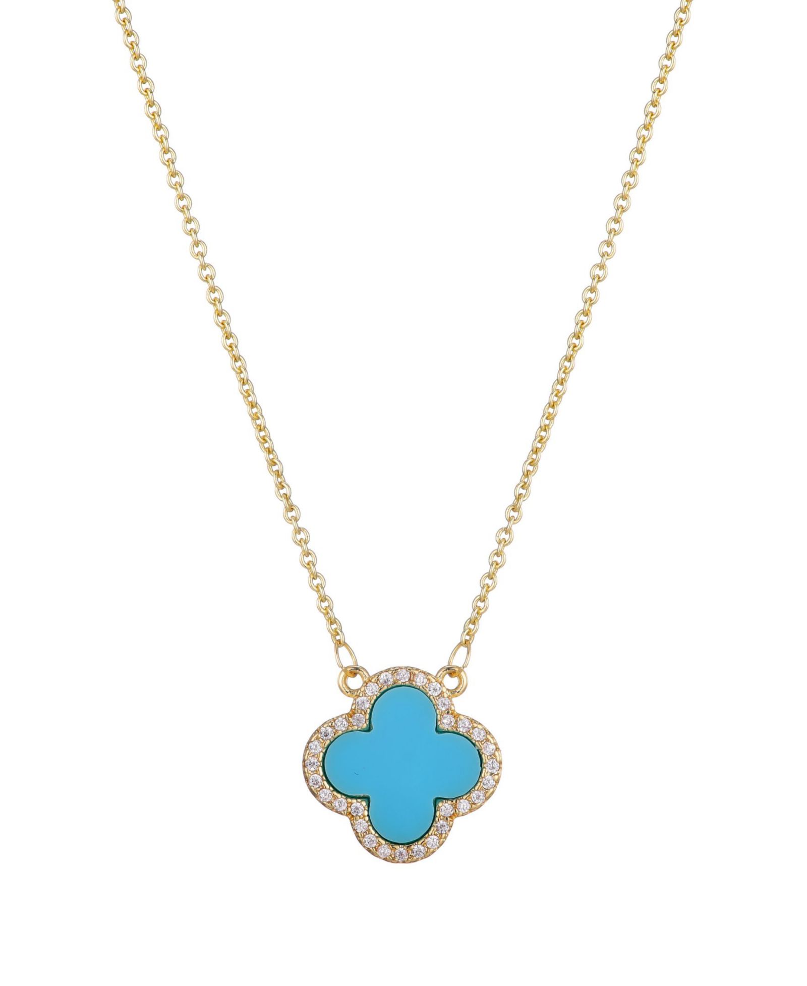 ADORNIA Cubic Zirconia Turquoise Halo Clover Pendant Necklace