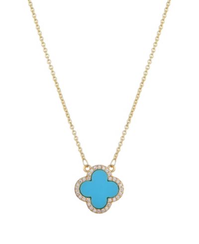 ADORNIA Cubic Zirconia Turquoise Halo Clover Pendant Necklace