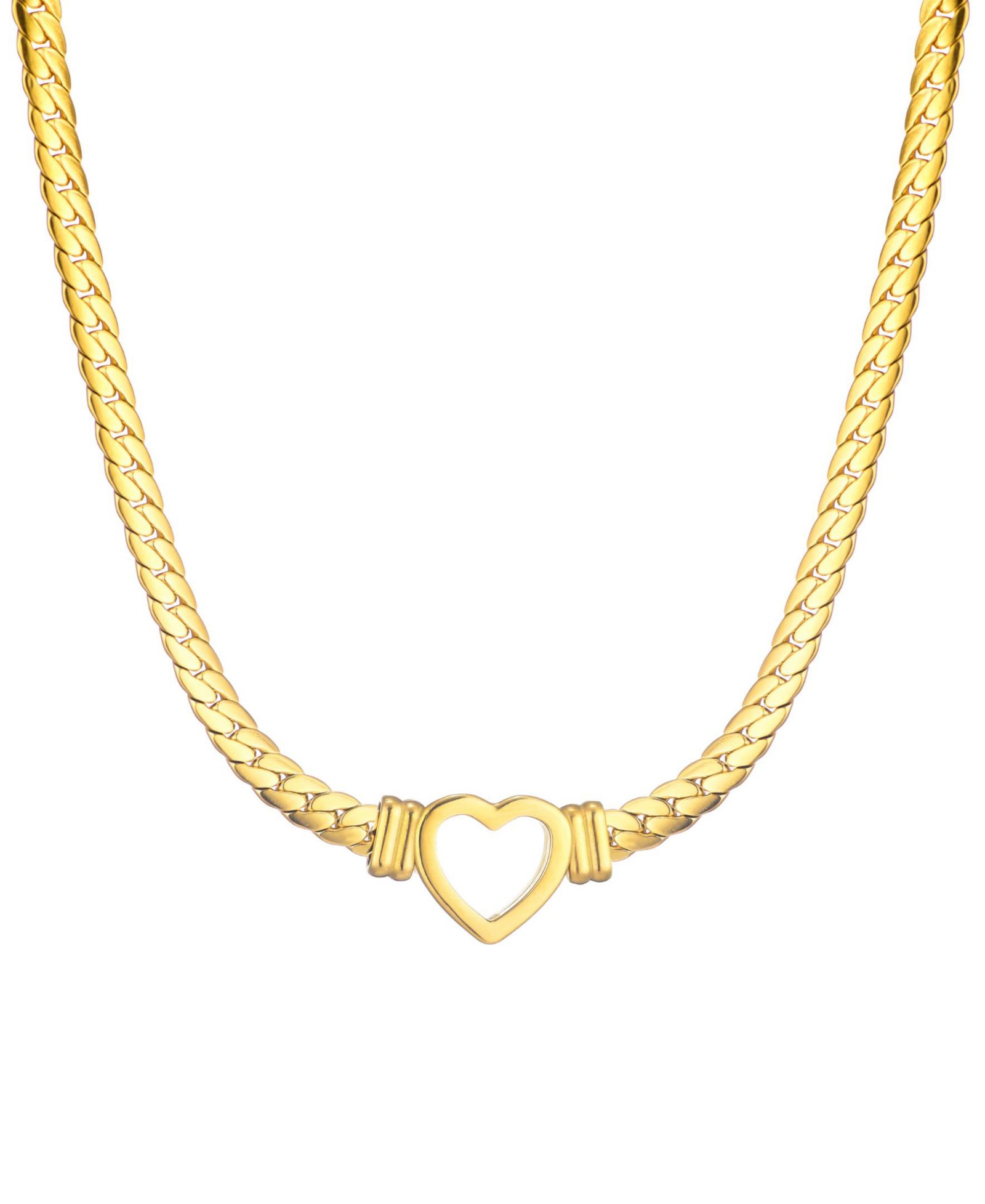 Колье ADORNIA Tarnish Resistant Gold Flat Curb Chain Heart