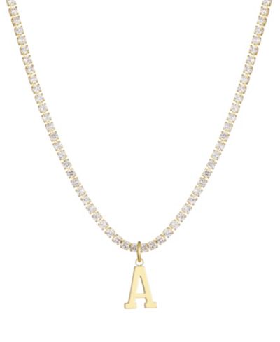 ADORNIA Gold Crystal Initial Charm Tennis Necklace