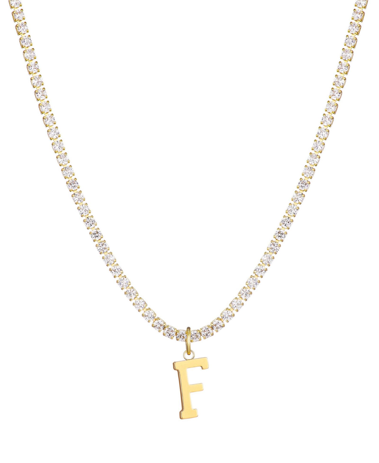 Золотое колье с подвеской ADORNIA Gold Crystal Initial Charm Tennis
