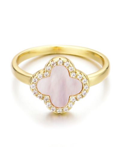 Кольцо ADORNIA Gold Mother of Pearl Cubic Zirconia Halo Clover