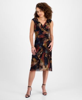 Connected Petite Printed V-Neck Sleeveless Dress