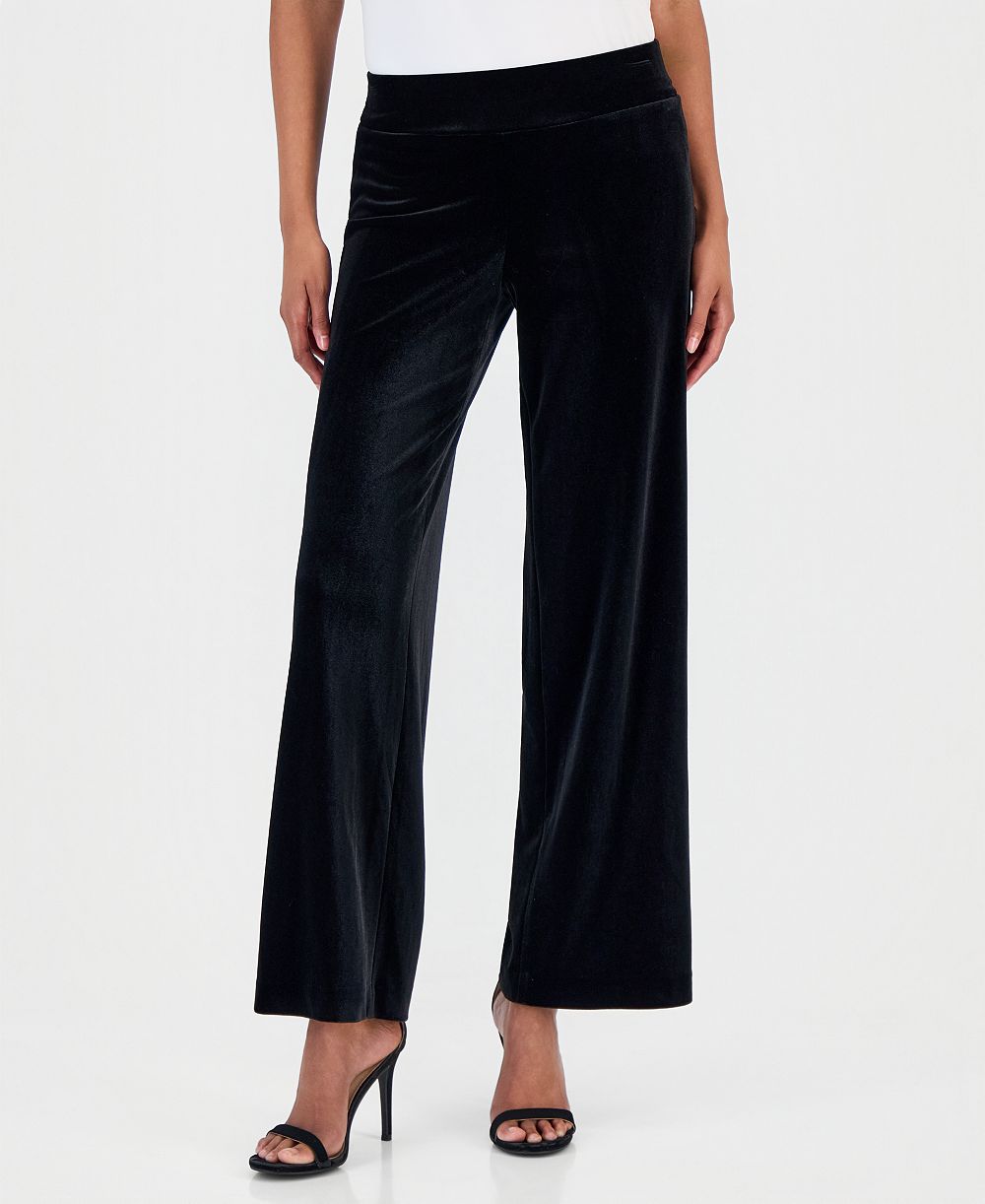 Anne Klein Women's Velvet High-Rise Pull-On Wide-Leg Pants