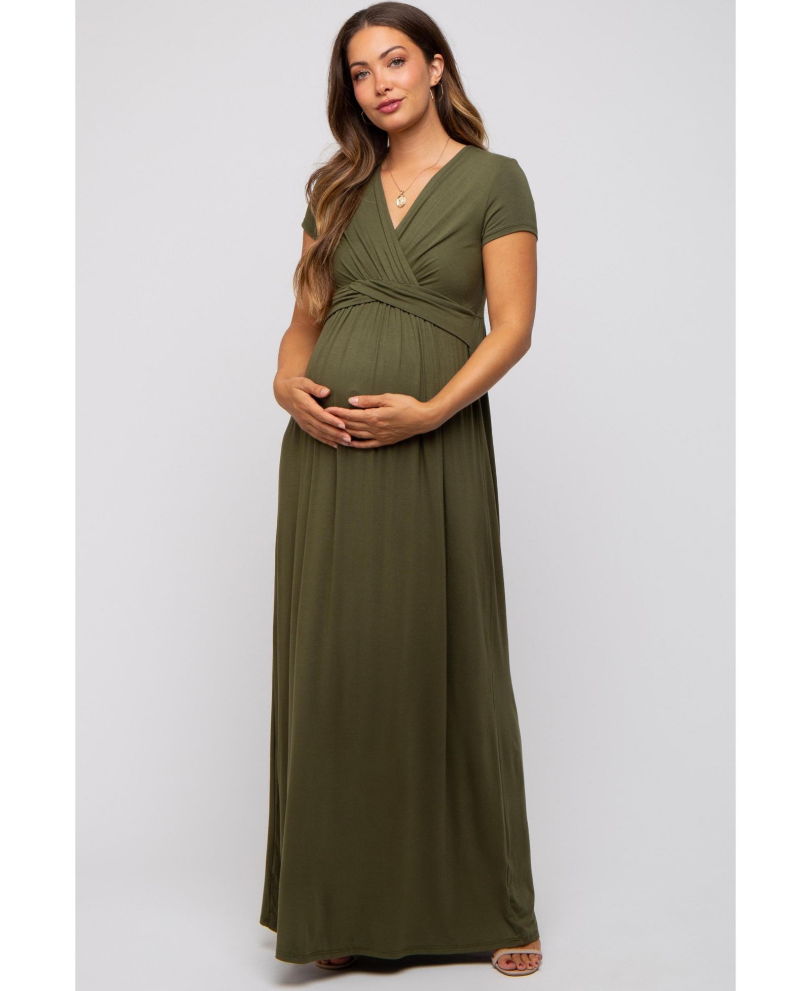 Pinkblush Women's Charcoal Draped Maternity/Nursing Maxi Dress