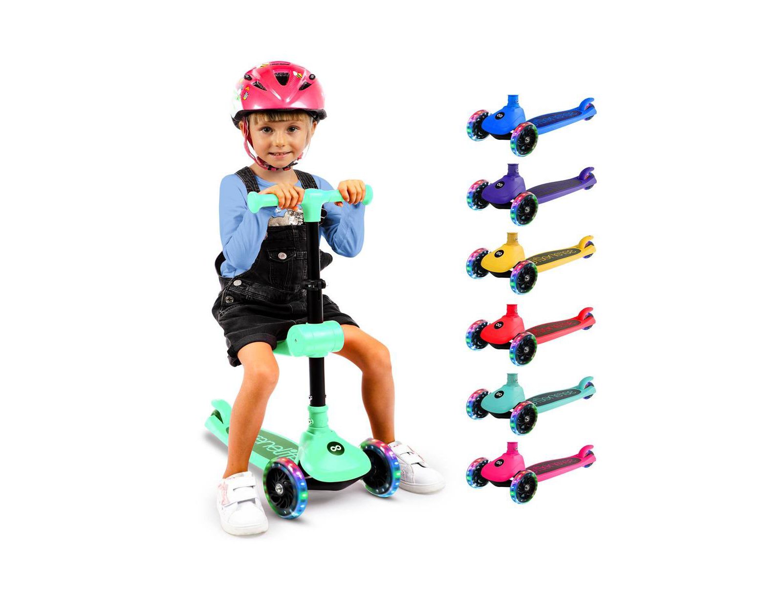 Serenelife 3-Wheel Foldable Kids Scooter with LED Wheel Lights, Ages 2+