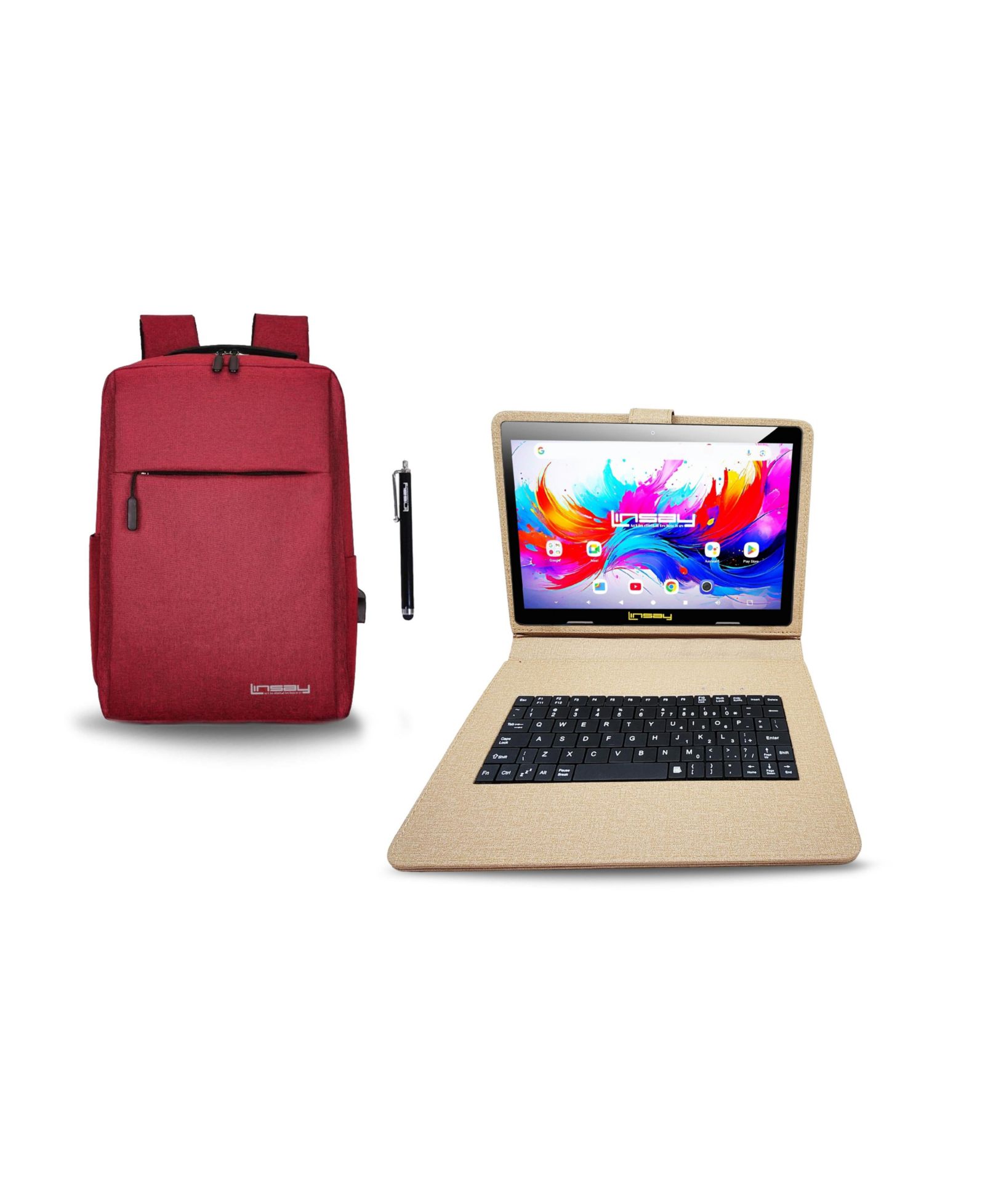 Linsay 10.1" 256GB Android 15 Tablet with Keyboard Case