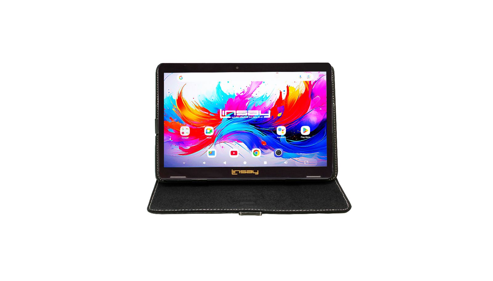 Планшет LINSAY 10.1" Octa Core 256GB Android 15 с черным кожаным чехлом