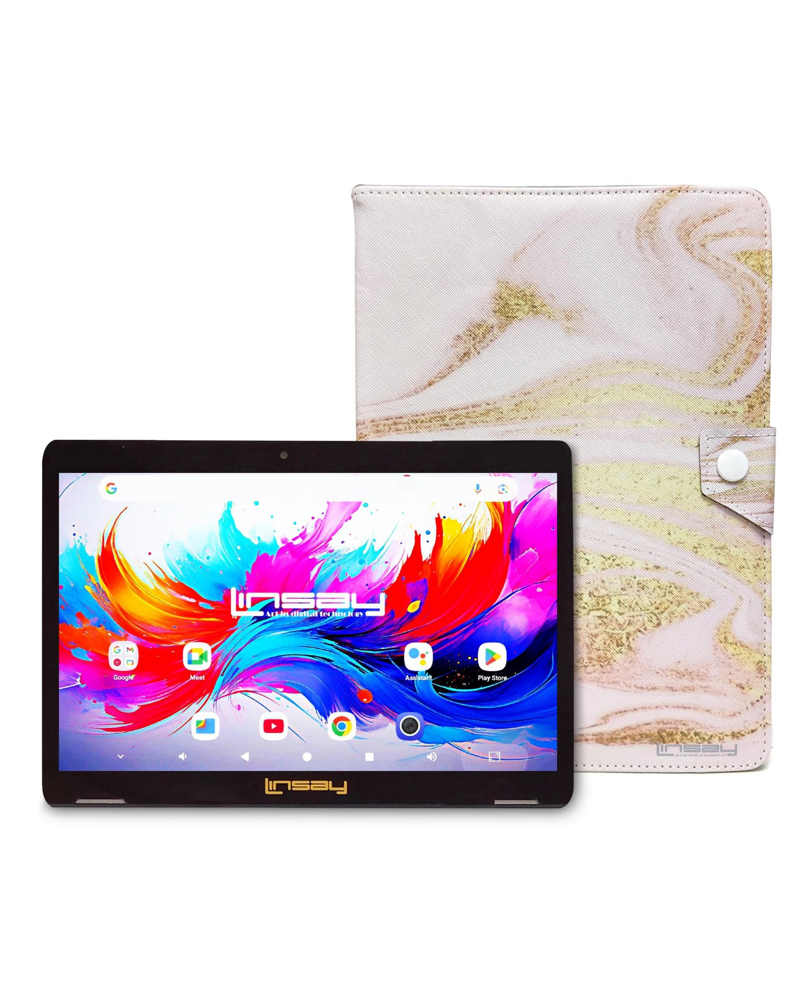 Планшет LINSAY 10.1" Octa Core 256GB Android 15 с чехлом Pink Glaze Marble