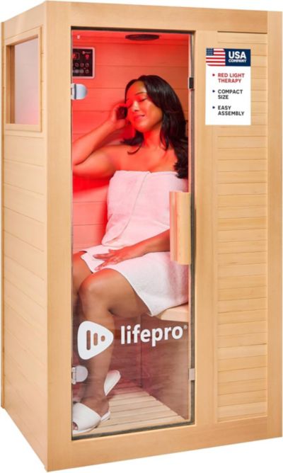 LifePro Rejuvacure Cozy Far Infrared Sauna - 1 Person Home Sauna with Red Light Therapy, 7 Carbon Fiber Heaters, Canadian Hemlock & Bluetooth
