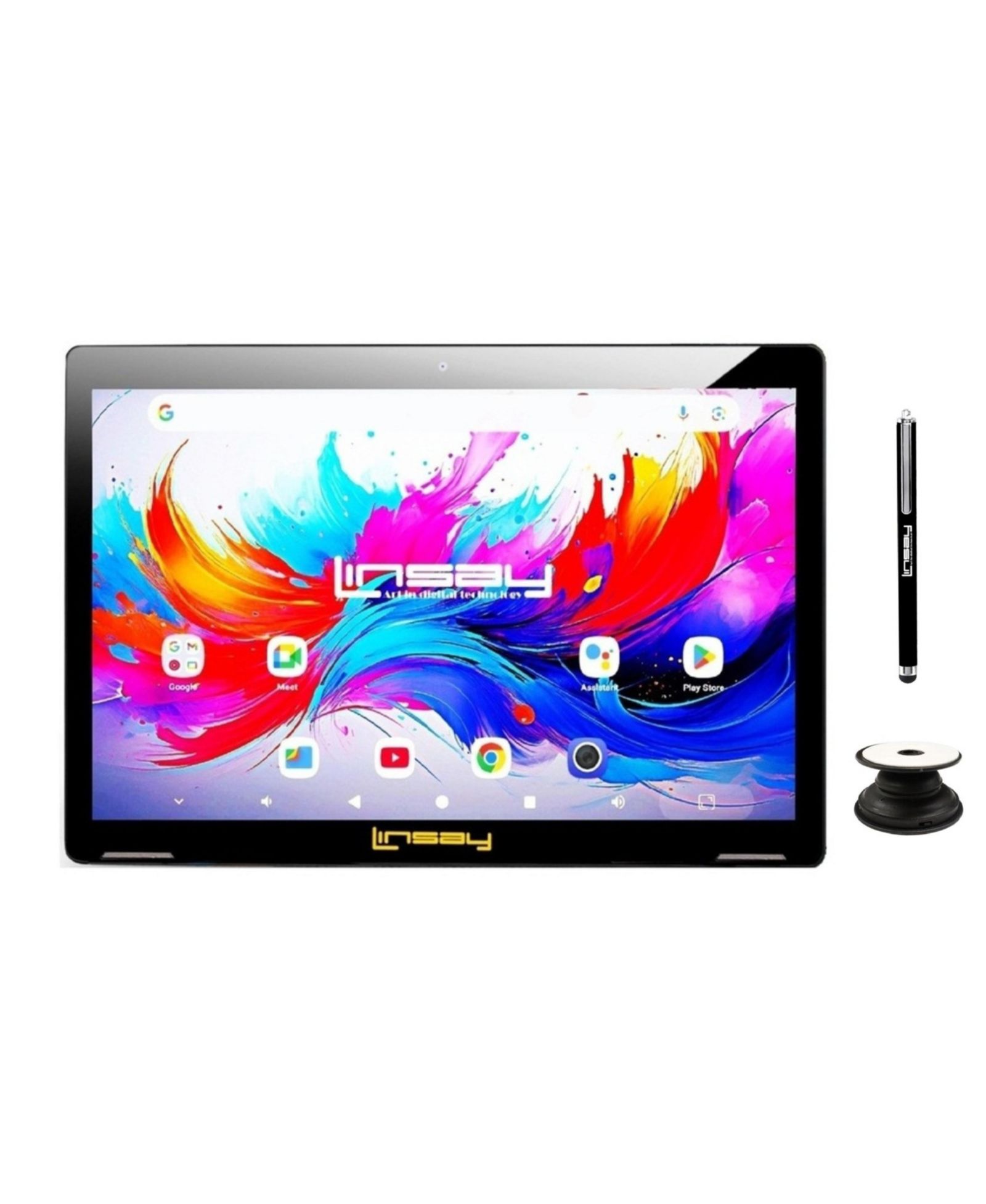 LINSAY планшет Android 15 с 256GB памяти, 10.1" Octa Core, держателем POP и стилусом