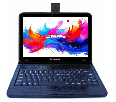 Планшет LINSAY 10.1" Octa Core 256GB Android 15 с черной клавиатурой в стиле крокодил