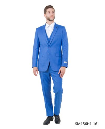 Stacy Adams Men's Solid Textured 3-Piece Jacket With Solid Vest And Pants Suit Notch Lapel