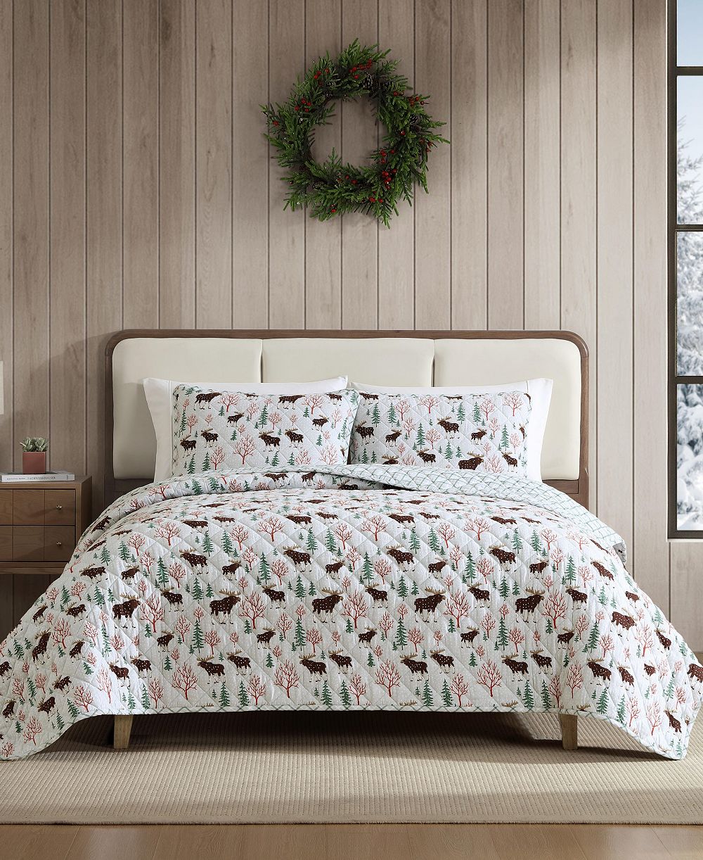 Eddie Bauer комплект стеганого одеяла Mountain Moose Flannel Cotton 3-Pc. King