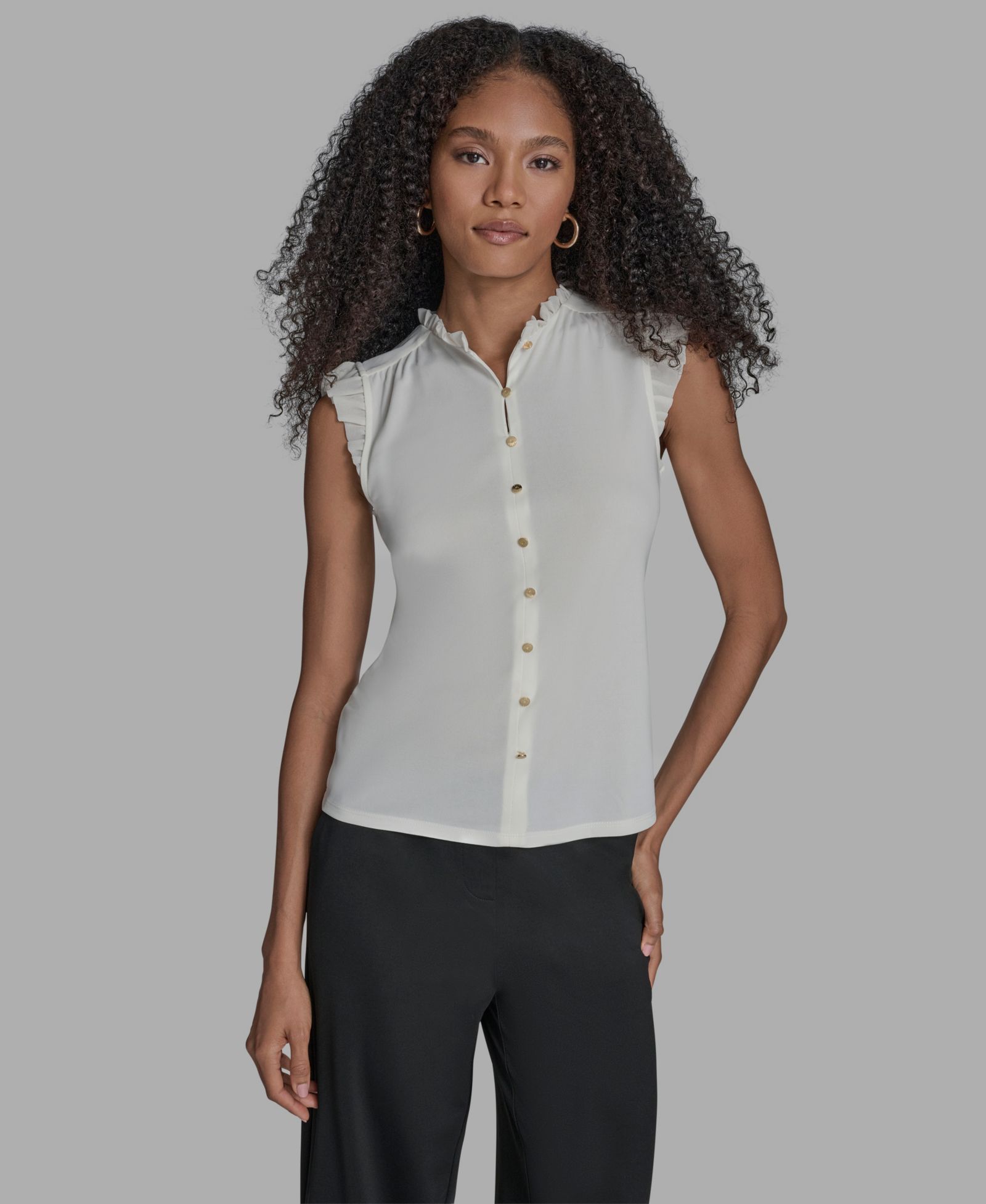 BCBG Women's Sleeveless Button-Down Blouse