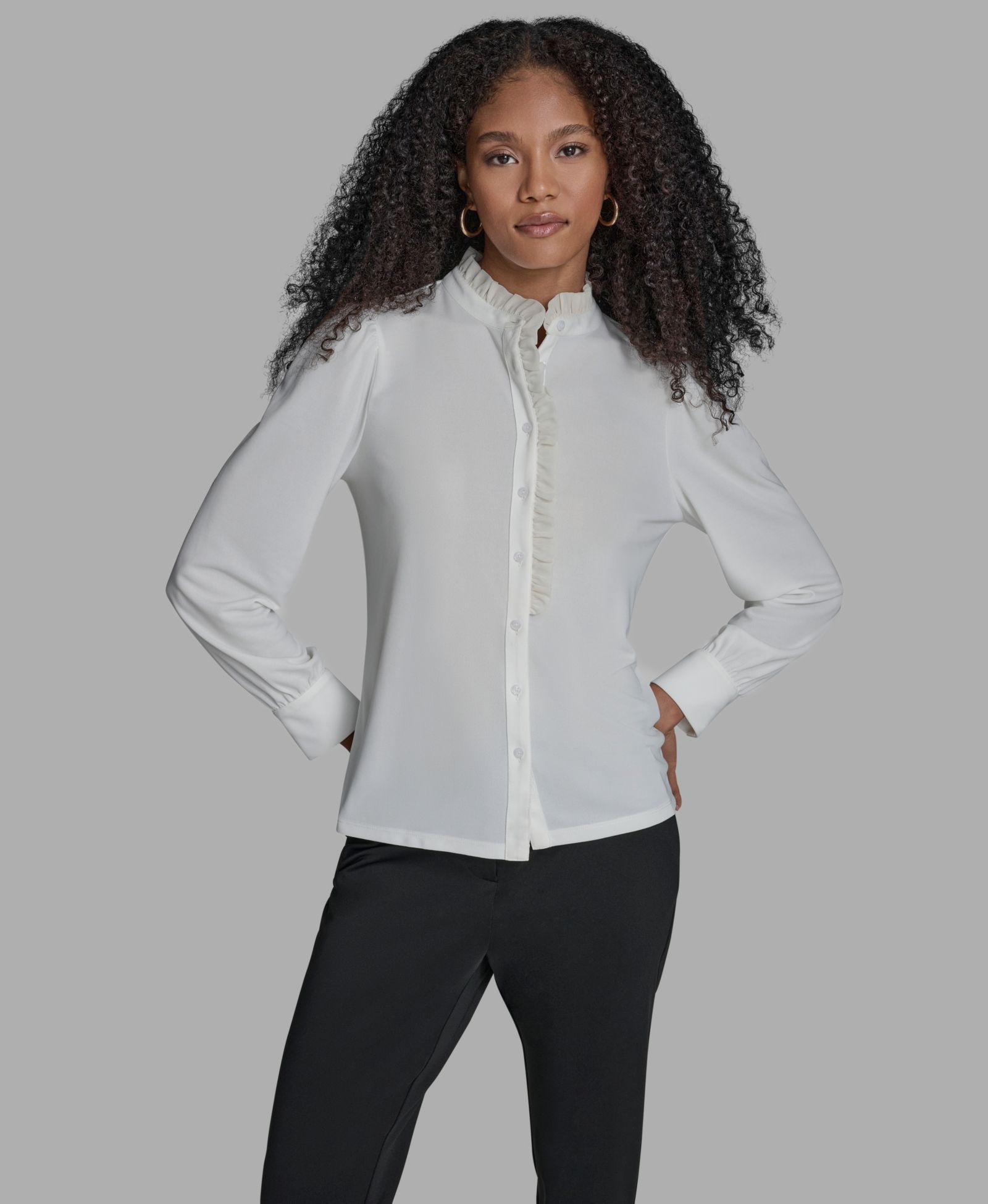 BCBG Long Sleeve Ruffle Blouse