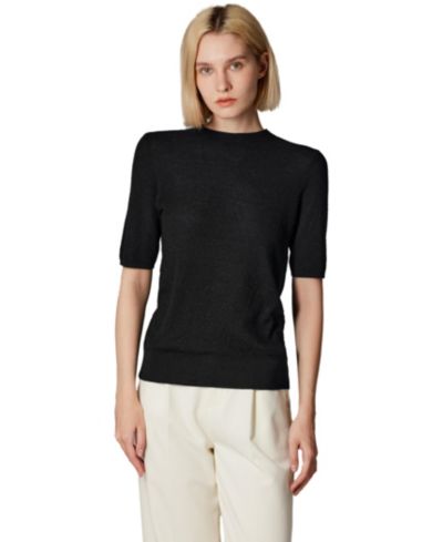 JENNIE LIU Женский джемпер с воротником-стойкой | 75% Merino Wool 25% Silk | Мягкий трикотаж | Можно стирать в машинке