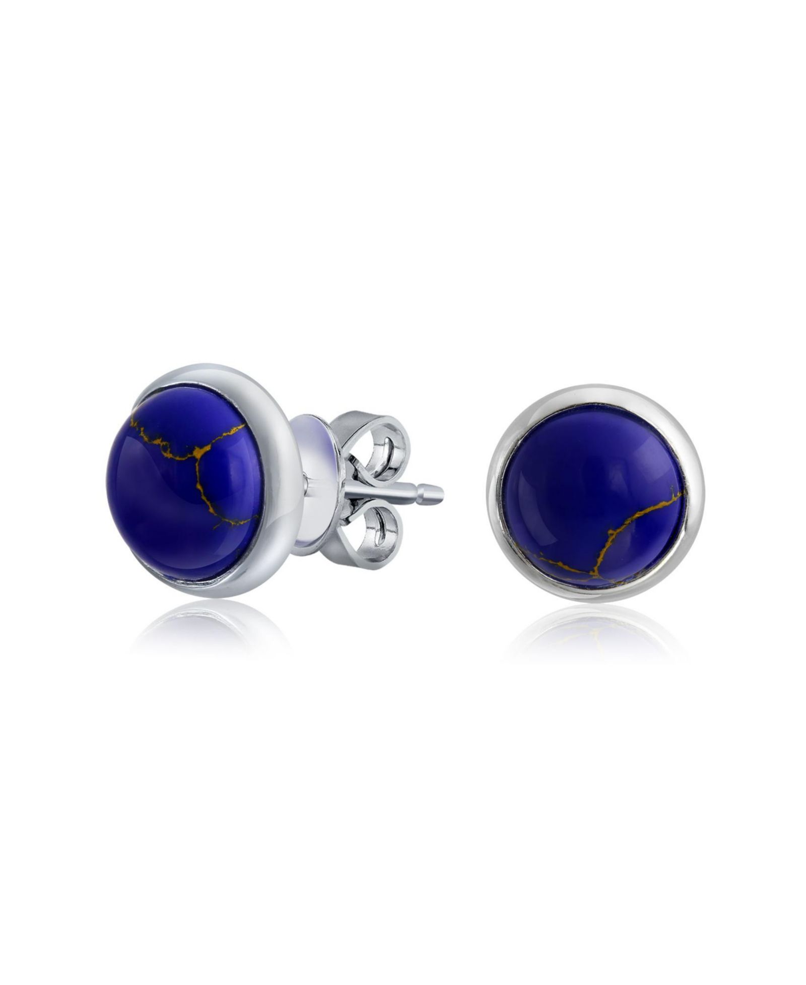 Bling Jewelry Created Turquoise Button Stud Earrings .925 Sterling Silver