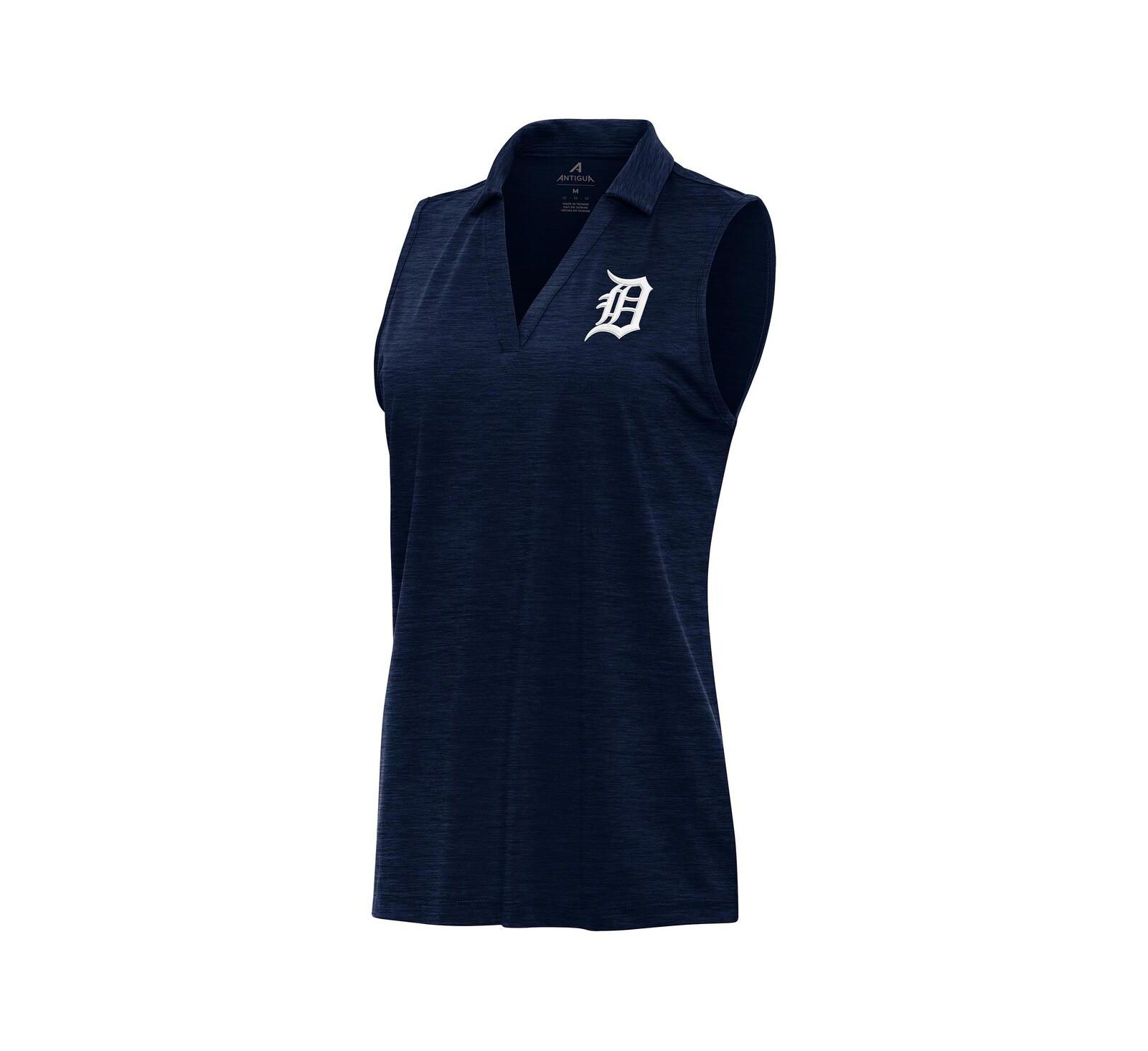 Antigua Women's Heather Navy Detroit Tigers Layout Sleeveless Polo Shirt