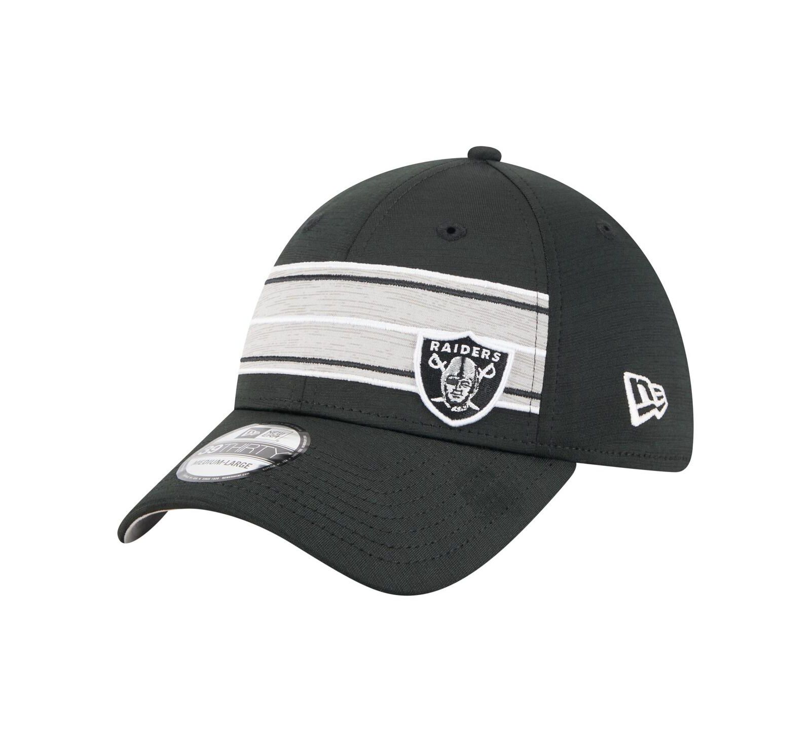 New Era Men's Black Las Vegas Raiders Stripes 39THIRTY Flex Hat