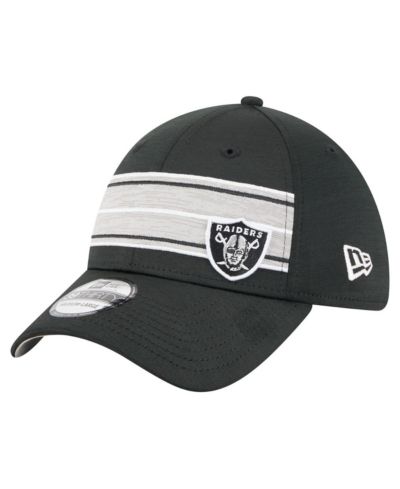 New Era Men's Black Las Vegas Raiders Stripes 39THIRTY Flex Hat