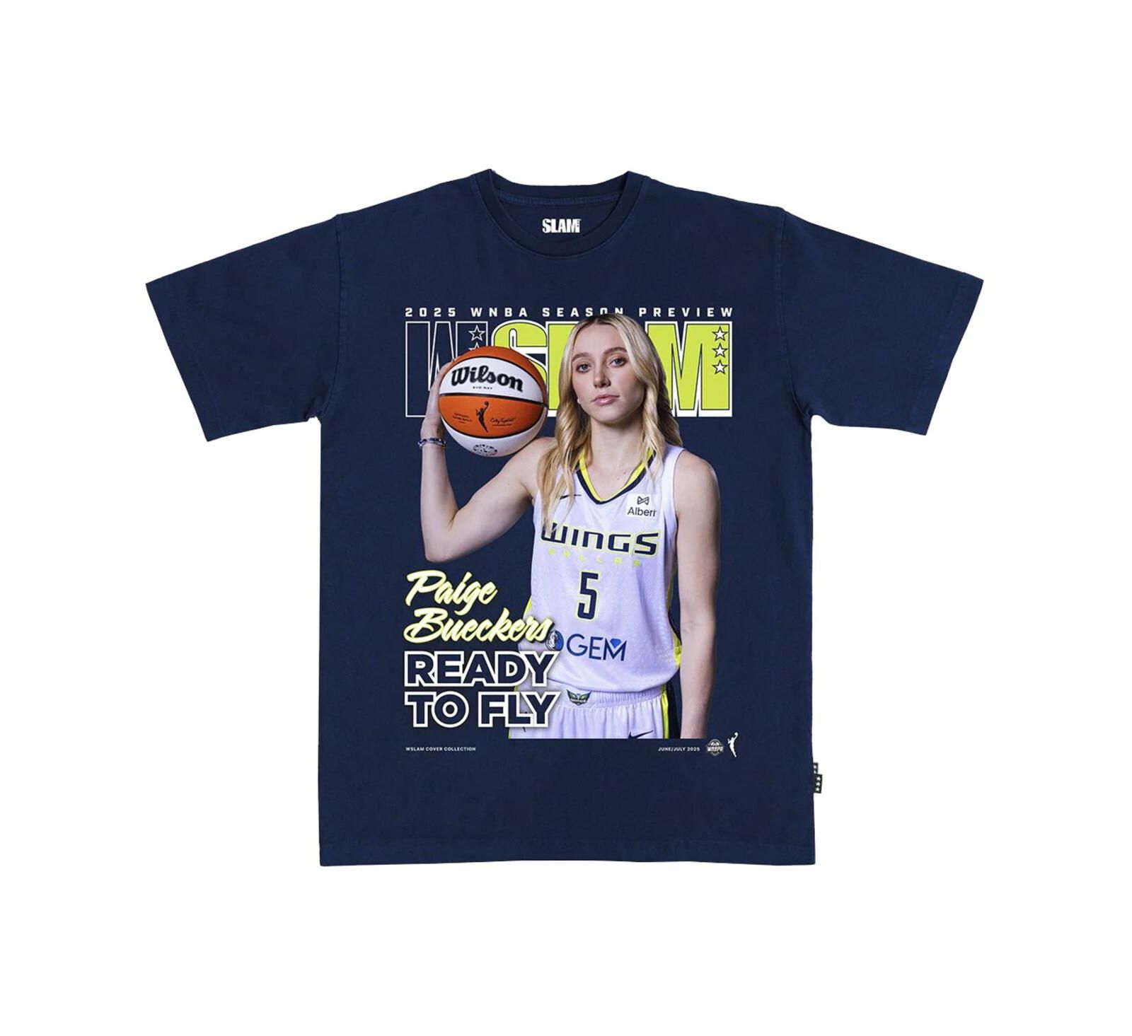 Slam Мужская и Женская футболка Paige Bueckers Navy Dallas Wings Cover