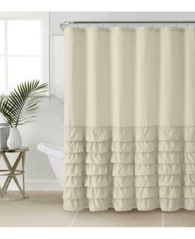 Kate Aurora Boho Chic Matelasse Ruffled Taupe Fabric Shower Curtain - 72 in. Long