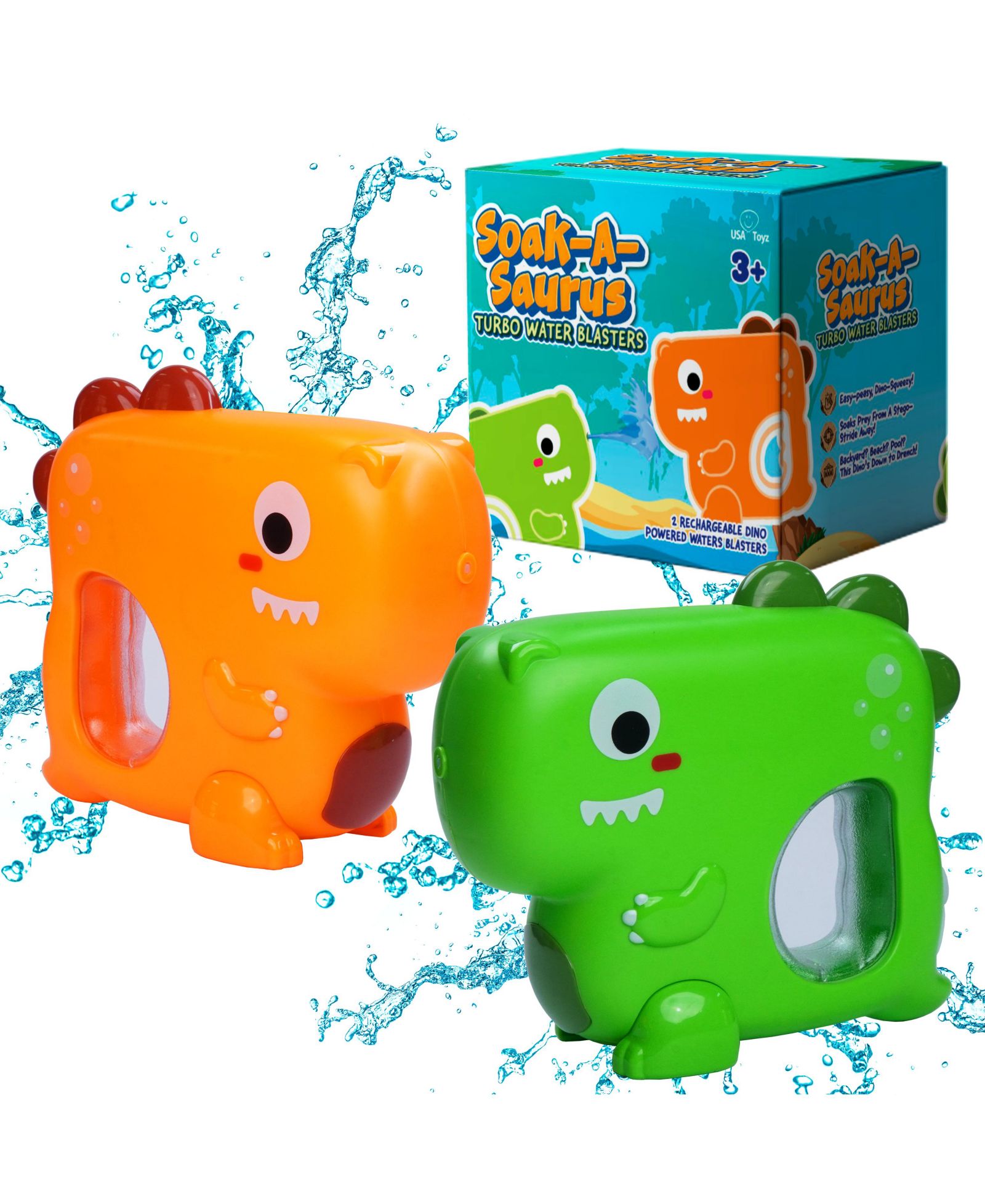 Usa Toyz Soak-A-Saurus Electric Rechargeable Water Blaster, Ages 3+, 2-Piece Set