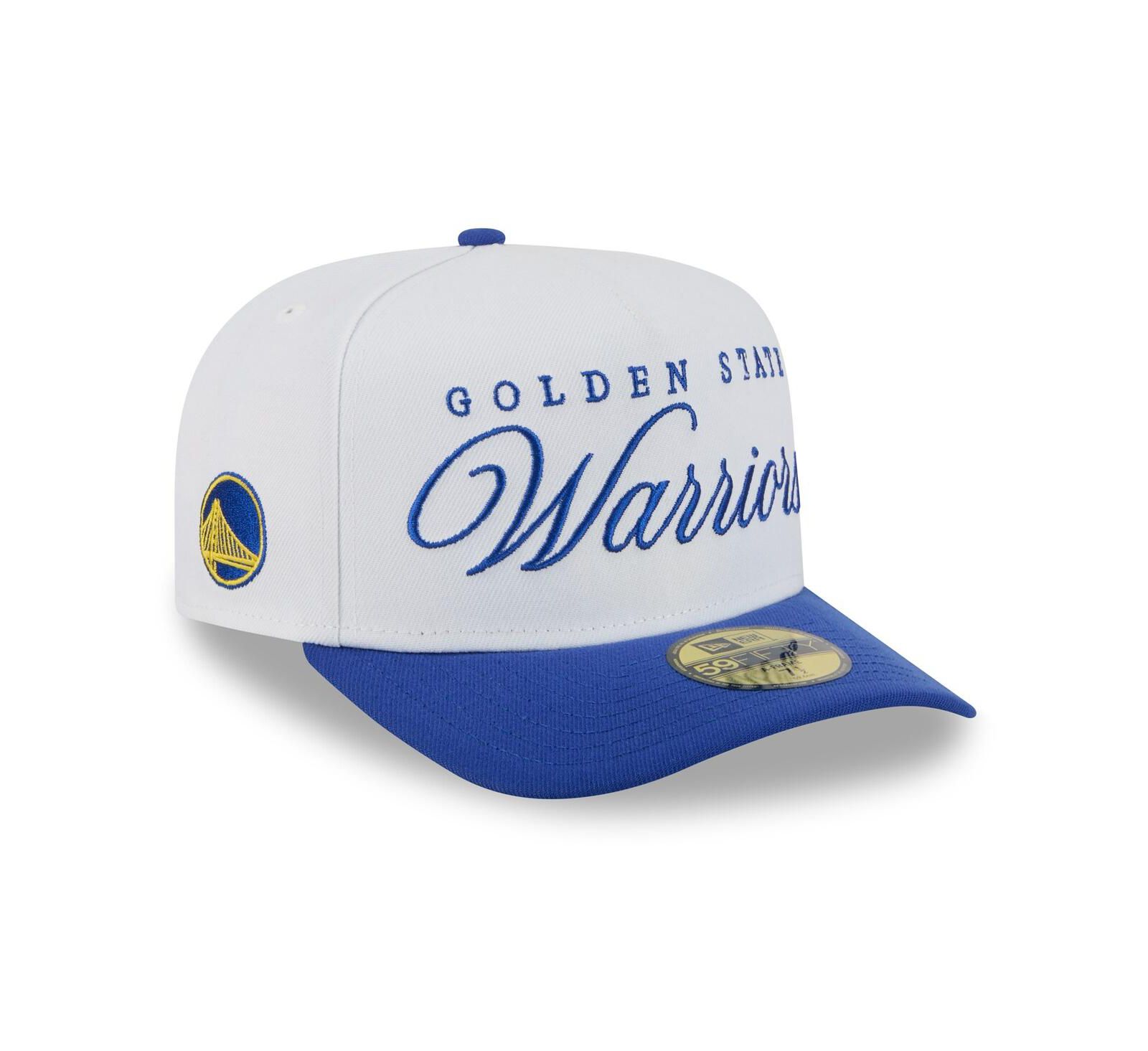 New Era Men's White/Royal Golden State Warriors 2025 NBA Draft A-Frame 59FIFTY Fitted Hat