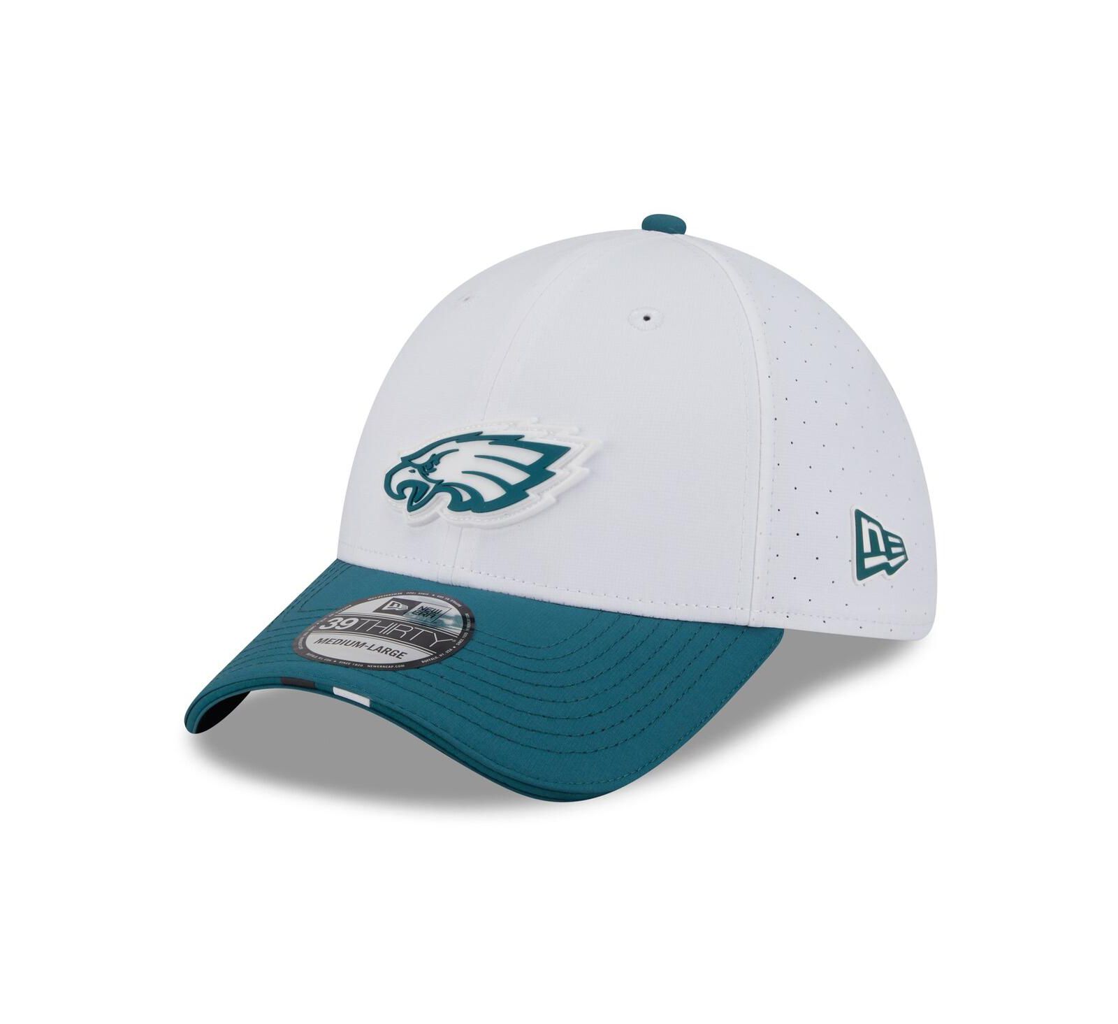 New Era Мужская кепка Philadelphia Eagles 2025 NFL Training Camp 39THIRTY Flex, цвет White/Midnight Green