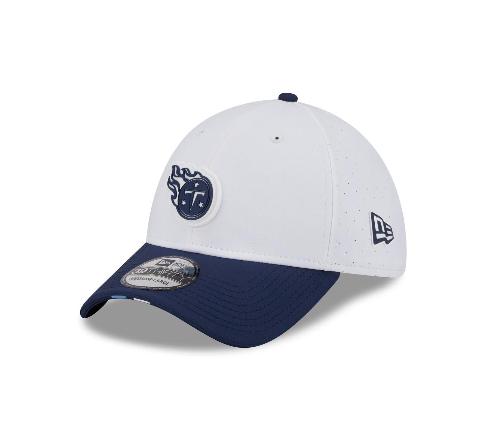 New Era Men's White/Navy Tennessee Titans 2025 NFL Training Camp 39THIRTY Flex Hat