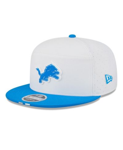 Мужская кепка New Era Men's White/Blue Detroit Lions 2025 NFL Training Camp Split Panel 9FIFTY Snapback