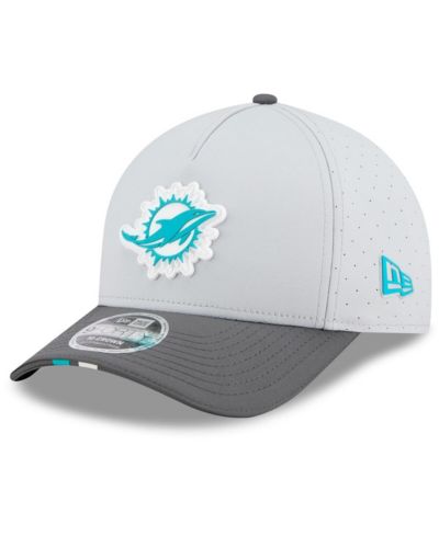 New Era Мужская серая и графитовая кепка Miami Dolphins 2025 NFL Training Camp A-Frame 9FORTY с регулировкой