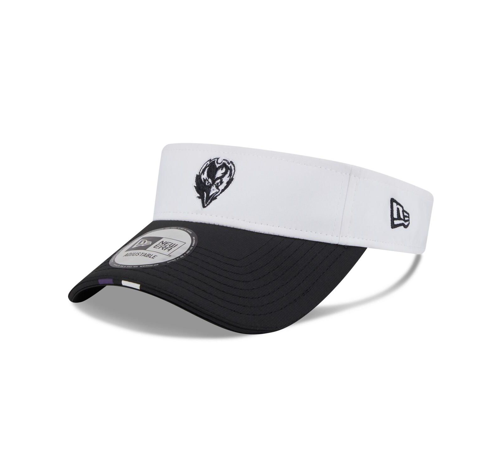 Мужская белая/черная кепка New Era Baltimore Ravens 2025 NFL Training Camp Adjustable Visor