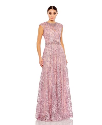 Mac Duggal Женское вышитое платье А-силуэта с коротким рукавом